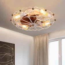 20" Farmhouse Caged Ceiling Fan Light White Chandelier Lamp with Remote & Bulb