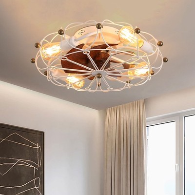 20'' Farmhouse Caged Ceiling Fan Light White Chandelier Lamp with Remote & Bulb