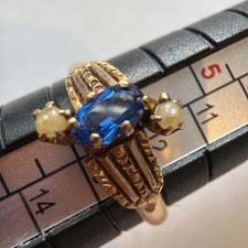 Vintage D.B. & N. Rolled Gold Blue Spinach Glass Seed Pearl Victorian Size 6 W30