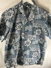 Royal Creations Hawaiian Shirt Mens Large Blue White Floral Aloha USA Camp Vtg