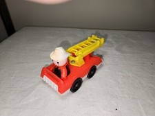 Vintage 1973 Fisher-Price Village Fire Truck with Wood Body Fireman