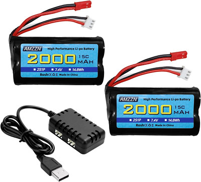 7.4V 2000Mah 15C 2S JST-2P Plug Lipo Battery with 2-In-1 Charger for UDIRC UD160