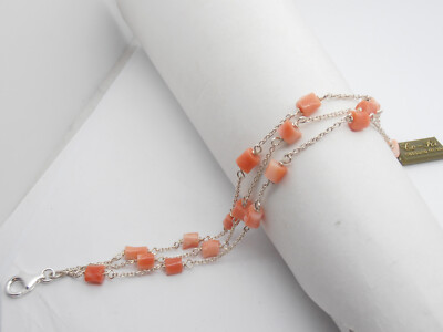 Sterling Silver 925 Mesh Bracelet with Natural Pink Coral Cozzi Gioielli