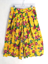 Talbots vintage women's yellow floral cotton gaucho pants/ split skirt pockets