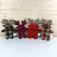 4 Pier 1 - Plaid Stuffed Moose Holiday Felted Antlers Plush Green  Red 6.75  