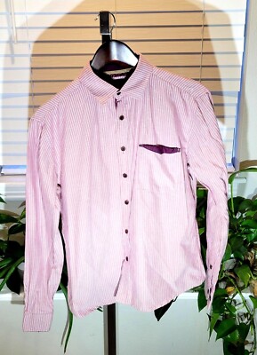 Craft + Flow Pink White Striped Long Sleeve Button Up Dress Shirt Men's Small S