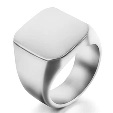 High Polished Mens Stainless Steel Ring Square Signet Promise Wedding Band #7-16