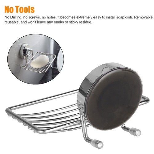 Shower Bar Holder Suction Basket Wall Mounted Stainless Steel Bathroom Soap Dish - Picture 4 of 27