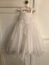 Davids Bridal Ivory Tea Length Organza Dress with 3D Flowers  Ruffles, Size 4