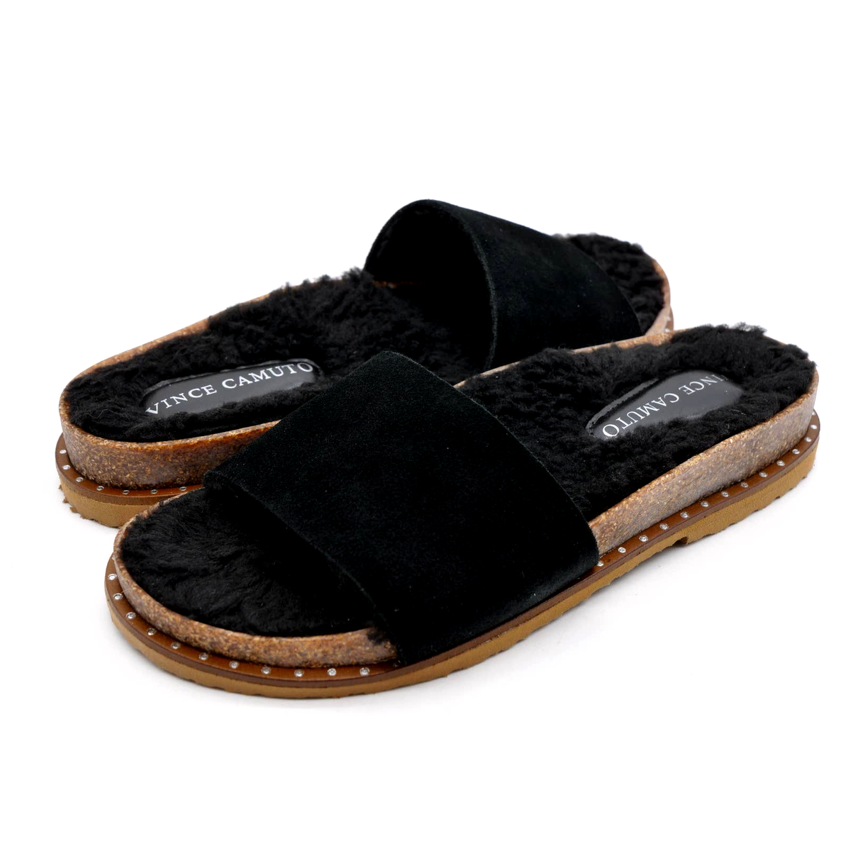 Vince Camuto Sandals Womens Kanadial Black Suede Faux Fur Lined