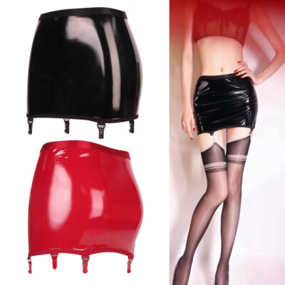 Womens Glossy Shiny PU Mini Skirt with 4 Straps Suspender Belt Garter Party  Wear | eBay