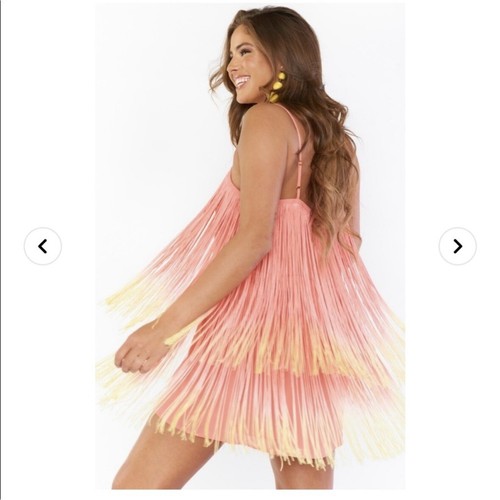 Neu Show Me Your Mumu x Jamie Kidd L Rhythm Minikleid Sunset Ombre Fransen Koralle - Bild 12 von 16