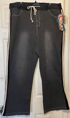 Heart Jeans Plus Women size 24 stretch Black Denim double white stripe side New