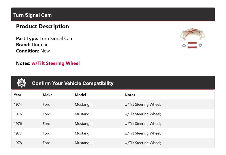 Cámara intermitente Dorman 1975 1976 1977 para Ford Mustang II Dorman 1974-1978 Foto 2 de 4