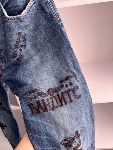 Diesel RARE Y2K Criminal Bandit Embroidered Tattoo Denim Jeans - Picture 10 of 24