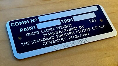 TRIUMPH EARLY TR6 COMMISSION PLATE - FREE P&P TO UK - COM0051