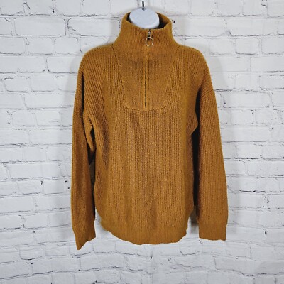 Forever 21 Size S Mustard Yellow/Orange Turtleneck Sweater Knit 1/4 Zip 