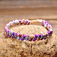 Natural Sea Sediment Stone Beads Healing Reiki Chakra Women Bracelet Handmade