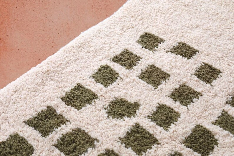 Tapis à damier marocain personnalisé vert exquis - tapis berbère en laine - s... - Photo 2/2