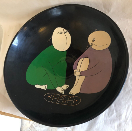 Vintage Asian Japanese Chinese Hand Painted Bowl 14" Sugoroku Shuanglu Game Play - Picture 1 of 7
