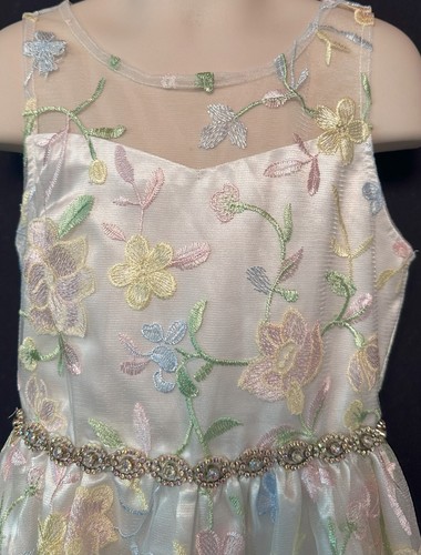 Vestido Blanco Sin Mangas Raras Ediciones con Flores Bordadas Pastel Talla 7 - Imagen 2 de 6