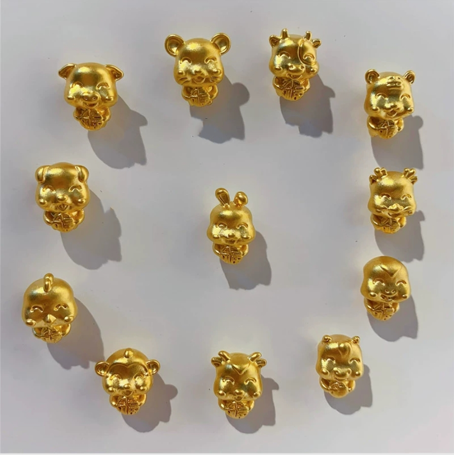 Pure 24K 999 Yellow Gold Chinese Zodiac Sign Pendant Bracelet DIY