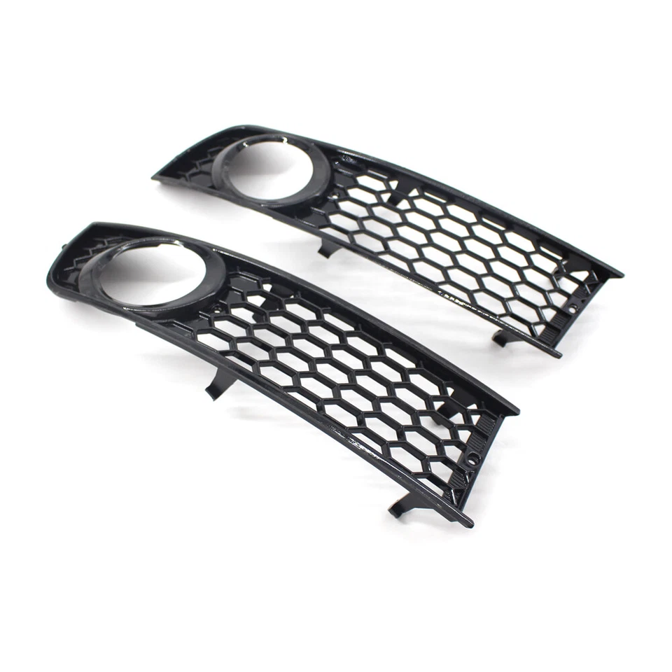 Pair Bumper Honeycomb Fog Light Lamp Grille Bezel Cover Fit Audi A4 B6 2002-2005 - Image 2 of 4