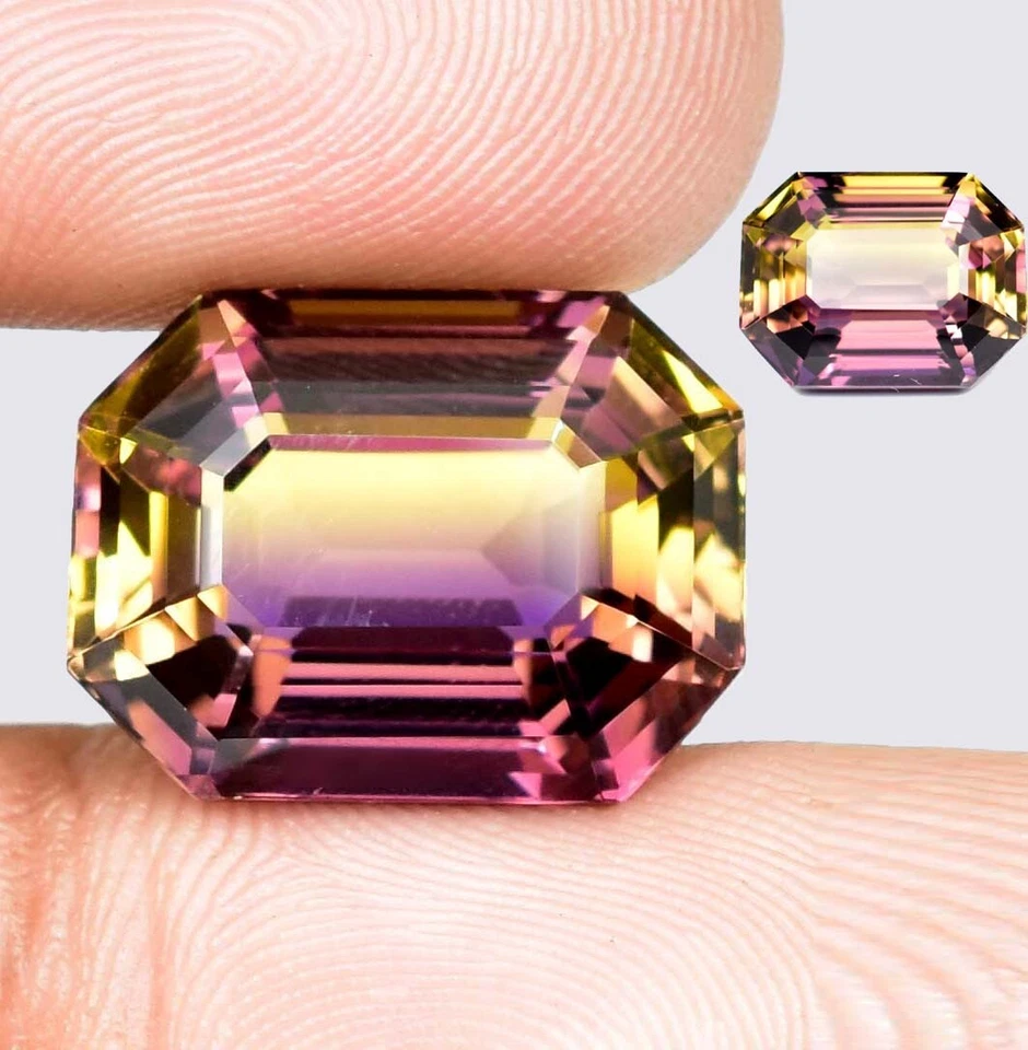 1 Par 9 x 7 MM Natural Bicolor Bolivia Ametrino Piedras Preciosas Sin Tratar Certificadas Foto 2 de 4