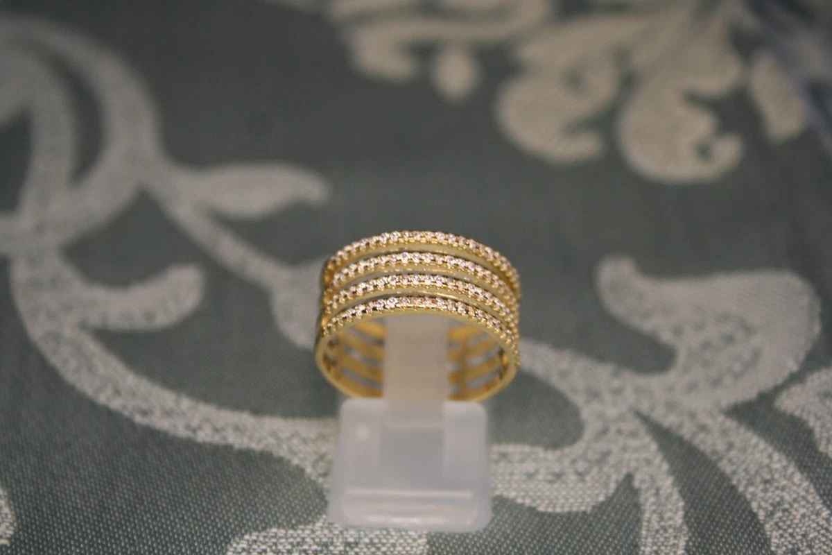 Bague Femme VICTORIA En Acier Argenté - Modèle à 4 Rangs Reliés, Neuf Avec étiquettes