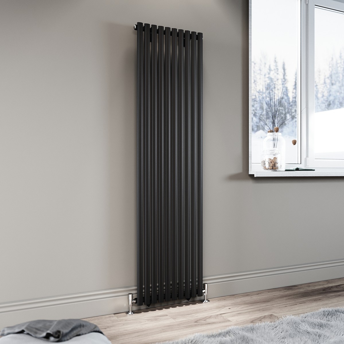 Vertical Radiator Black Oval Column Single Modern Tall Upright