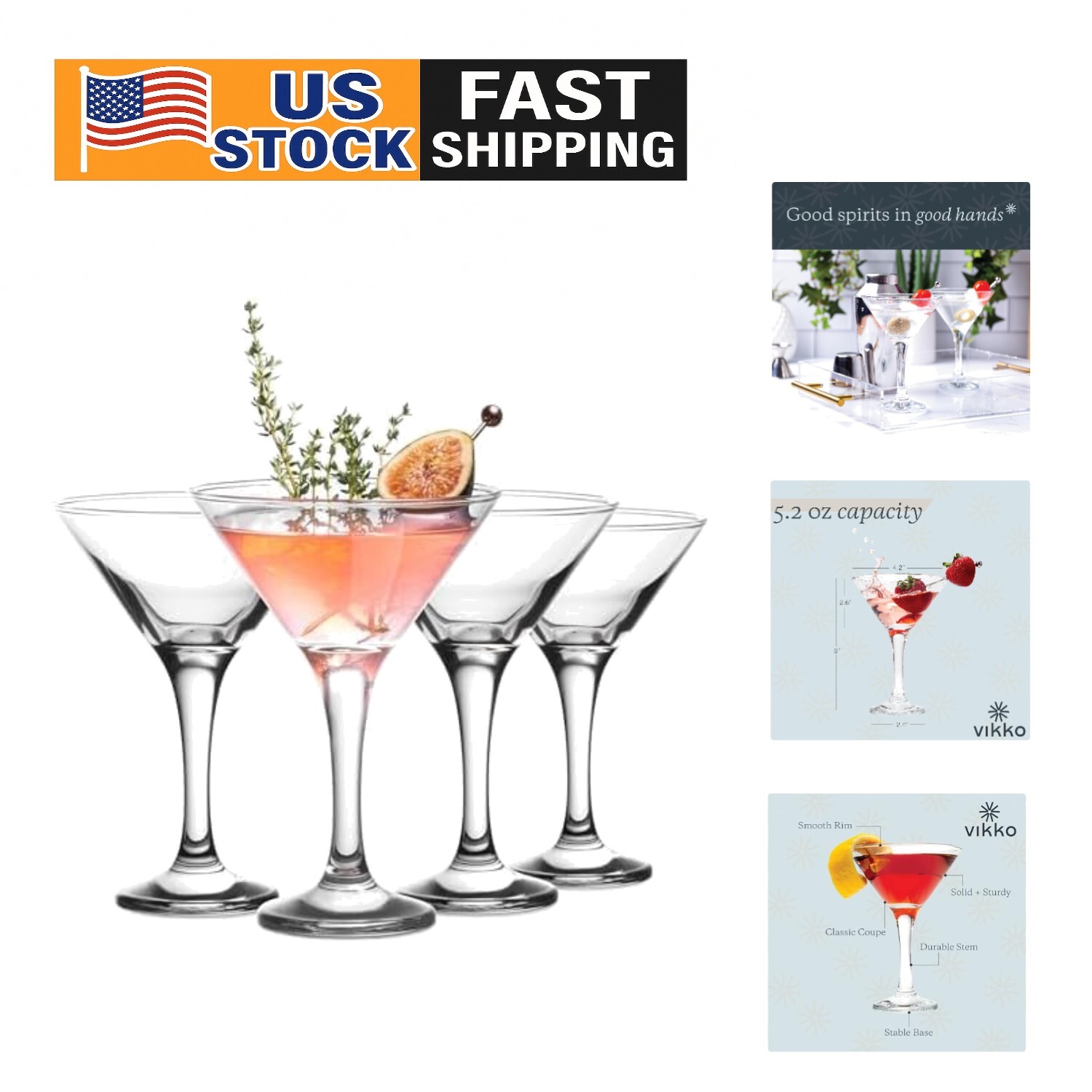 Elegant Crystal Martini Glasses Set of 4 for Cocktails and Parties