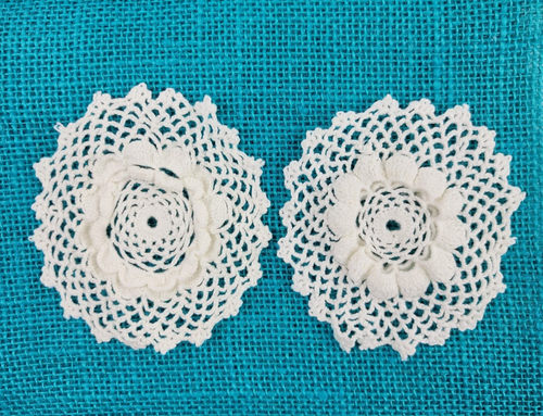10 Vintage Lt Cream Crochet 3D Floral Doilies 4 inch Round Lacy 6 Mini Doily Lot - Picture 10 of 10