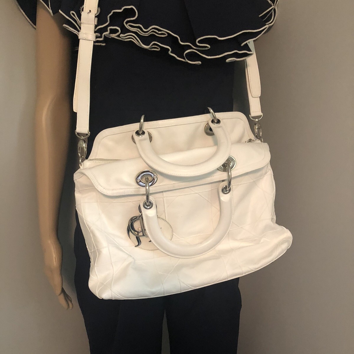 【ヴィンテージ】Rank:S☆Dior White Mini Cannage バック CHRISTIAN DIOR White Cannage 2 way Granville Cannage Satchel