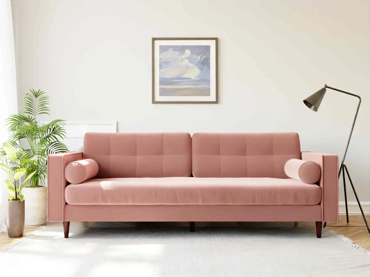 Hayes 3 Seater Sofa Blush Pink Velvet