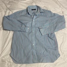 Ralph Lauren Blue Purple-Striped Cotton Dress Shirt Button Front Large Mens