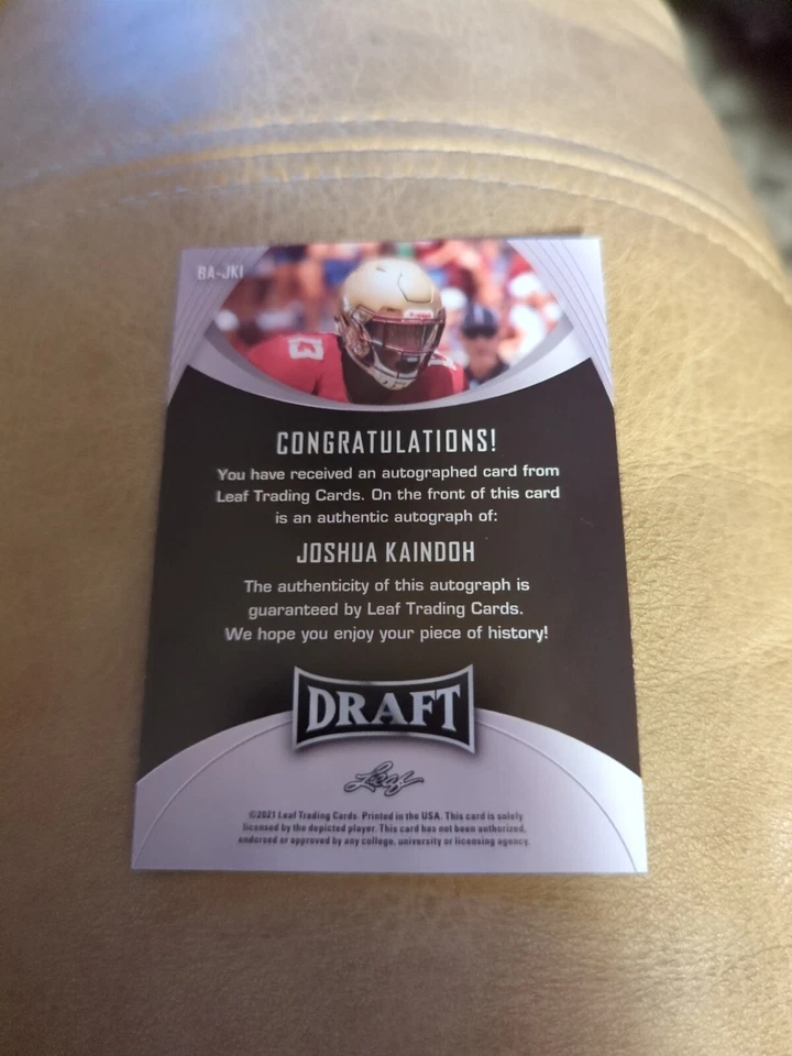 2021 Leaf Draft Joshua Kaindoh RC Auto #BA-JK1 Kansas City Chiefs Rookie - Image 2 of 2