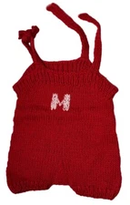 Handmade knitted baby romper, wool, with the initial "M"