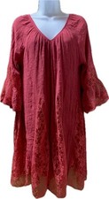 Paisley Vines Dress Gauze & Lace Bell Sleeve Boho Festival Burgandy Women’s Sz M