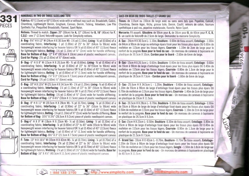 8331 CUT Simplicity SEWING Pattern Misses Tote Bag Purse Shopping Bags OOP - Image 2 of 2