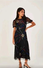 MONSOON BNWT Size 8 Black Embellished Mesh Overlay Occasion Dress RRP£170