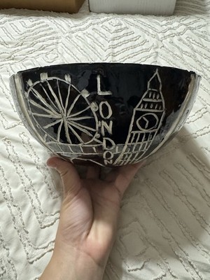Handmade Studio Pottery Sgraffito Bowl World Landmarks Travel Theme Ceramic Art 