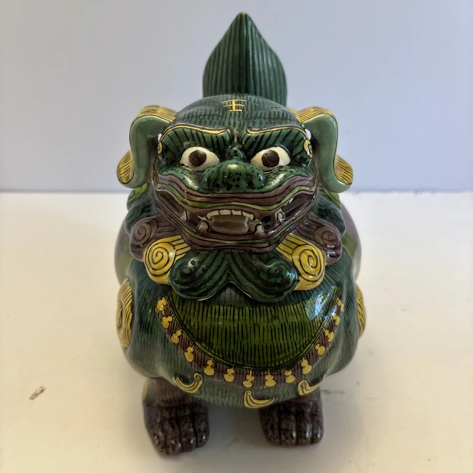Vtg Chinese Ceramic Green Temple Lion Fu Foo Dog Jar/burner  w/Detachable Head - Image 2 of 4