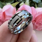 8mm Stainless Steel Ring Silver Color Matte Groove Wedding Band Jewelry