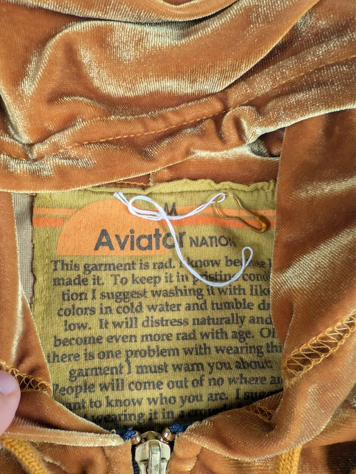 Sudadera con Capucha Aviator Nation Terciopelo Cremallera Completa Para Mujer M Naranja/Dorado Rayas Arco Iris Foto 3 de 4