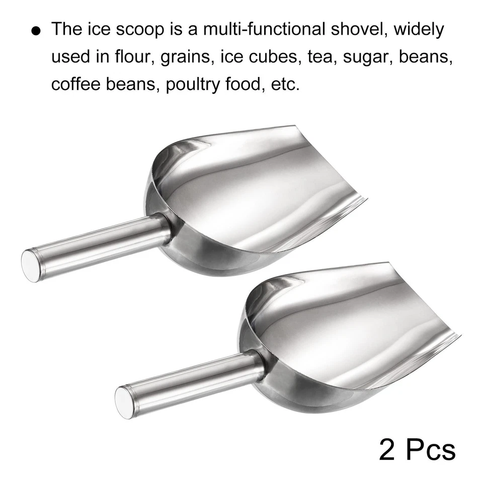 2 Pcs Ice Scoop Stainless Steel 9.5x2.8" Flour Cereal Sugar Food Utility Shove Foto 3 de 4