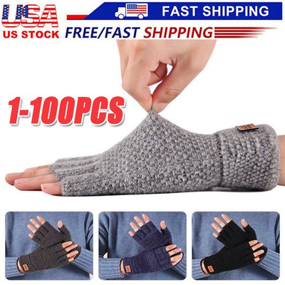 #ad Winter Alpaca Wool Fingerless Gloves Thermal Men Knitted Half Finger Mitten Lot $237.73
