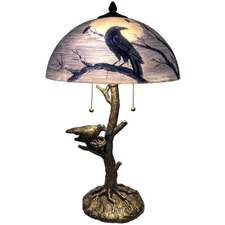 L10945 Ravens Sitting on Bare Tree Branch Against Full Moon Hand-Painted Glas...