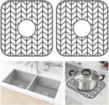 2 Pack Silicone Sink Protector Mat 12x11 Kitchen Grid Center Drain Non Slip