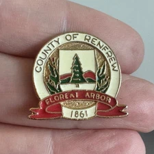 Vtg County of Renfrew Ontario 1861 Enamel Lapel Pin Pine Tree Crest