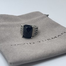 David Yurman Sterling Silver Wheaton Ring 16x12mm Black Onyx Diamonds Size 6